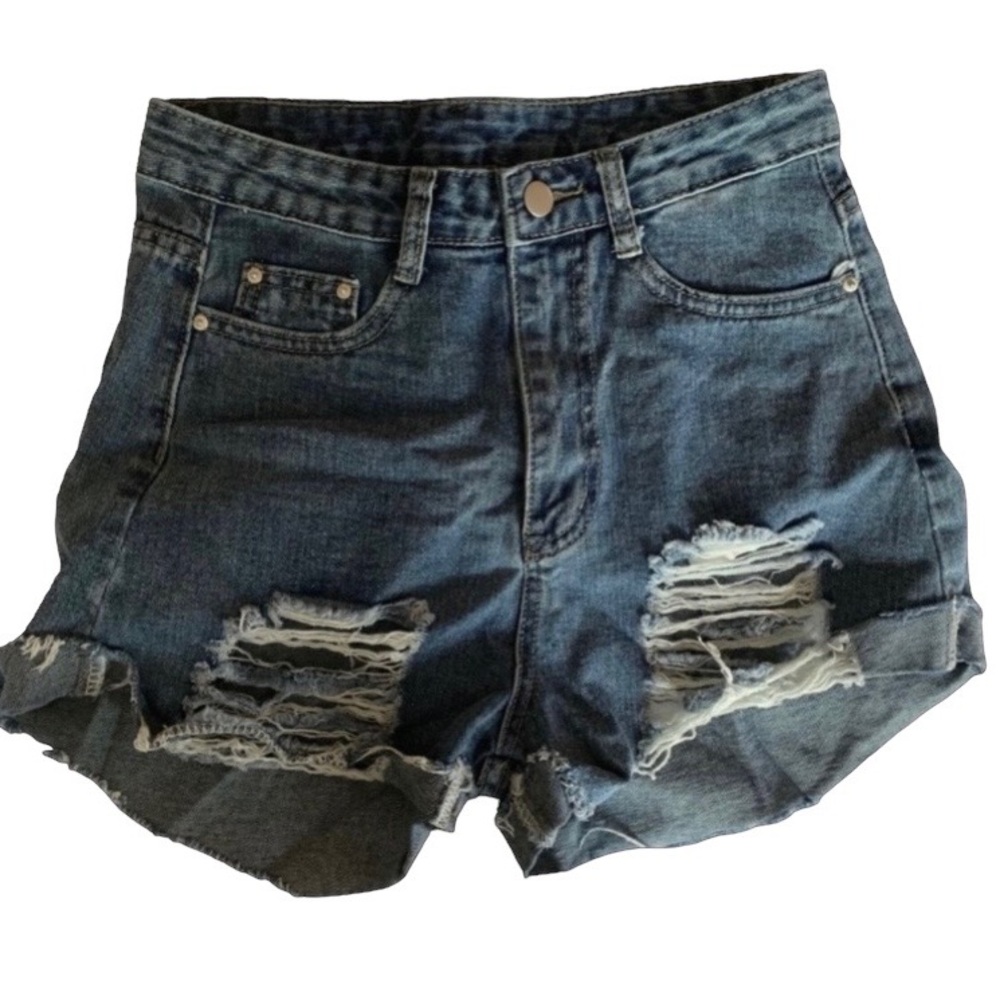 SHEIN Woman’s Blue Jean Distressed Ripped Shorts Size XS-28” Waist